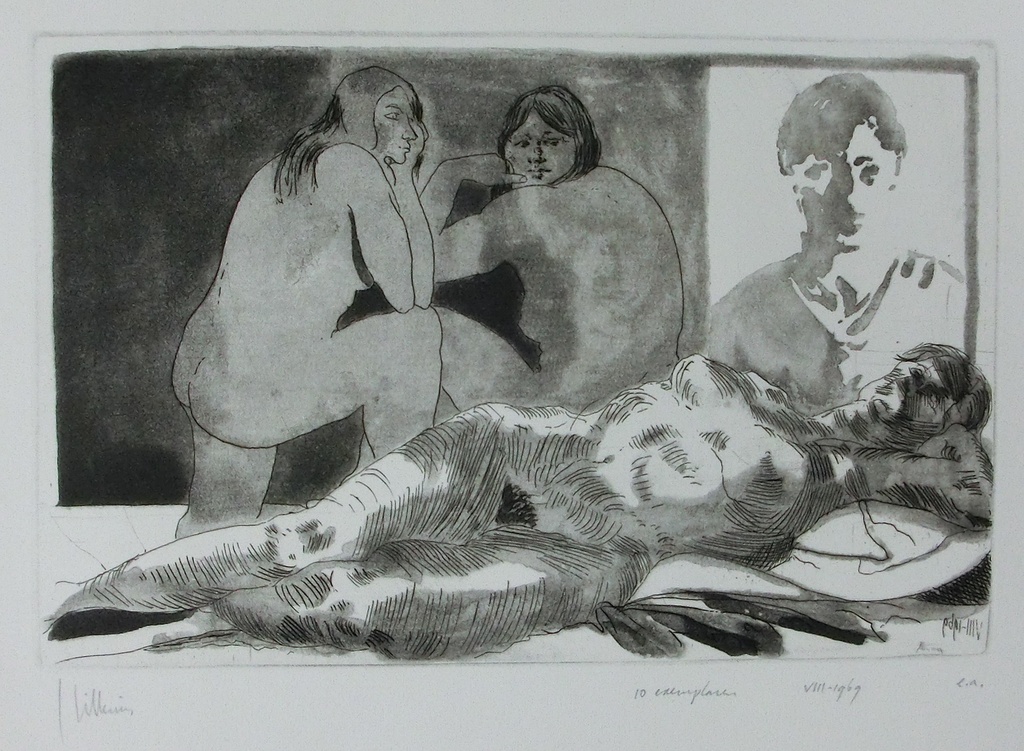 JAAP HILLENIUS, 1969, ETS, POSERENDE DAMES verkocht voor € 55!