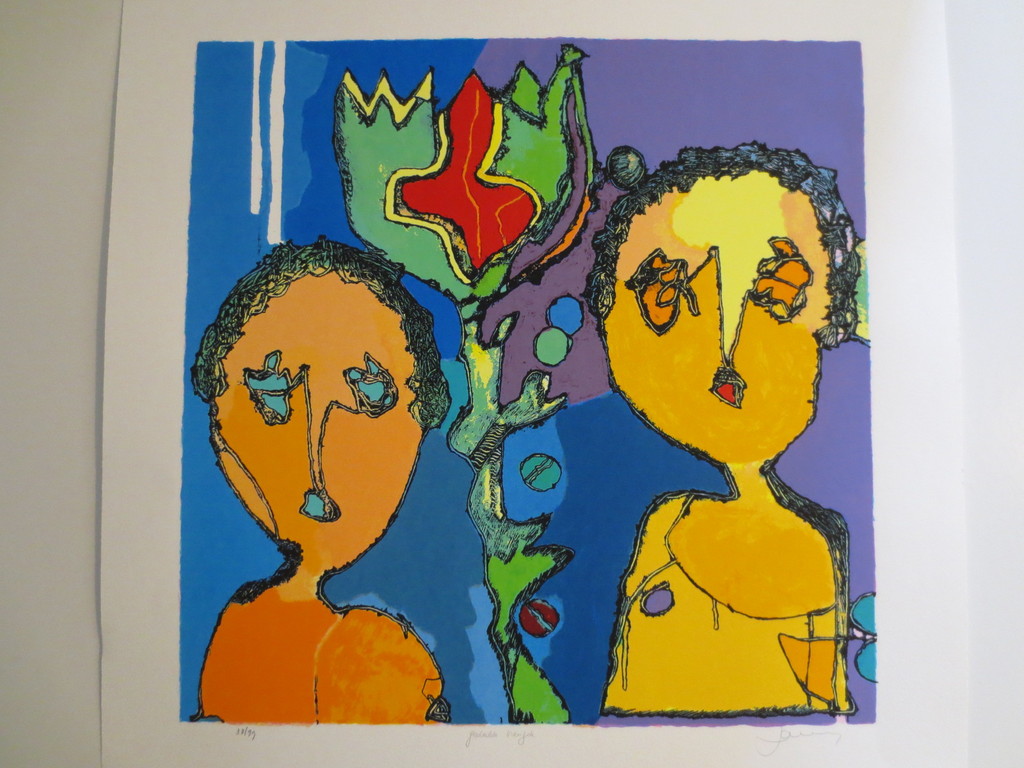 JAN LATINNE - 2 zeefdrukken - gedeelde vreugde- geluksboeket kopen? Bied vanaf 90!