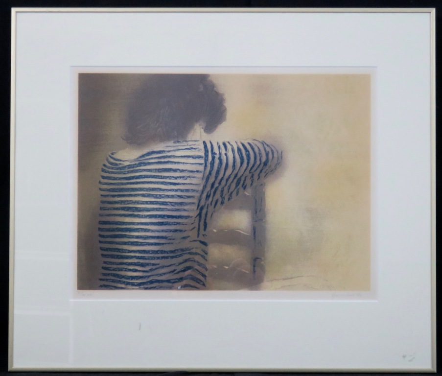 Hans Vanhorck: Litho, Vrouw leunend op stoel - Ingelijst verkocht voor € 55!