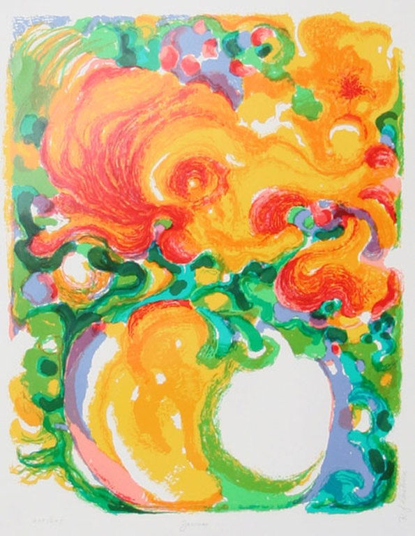Ronald Julius Christensen - "Zinnias" - Lithografie - Handgesigneerd verkocht voor € 45!