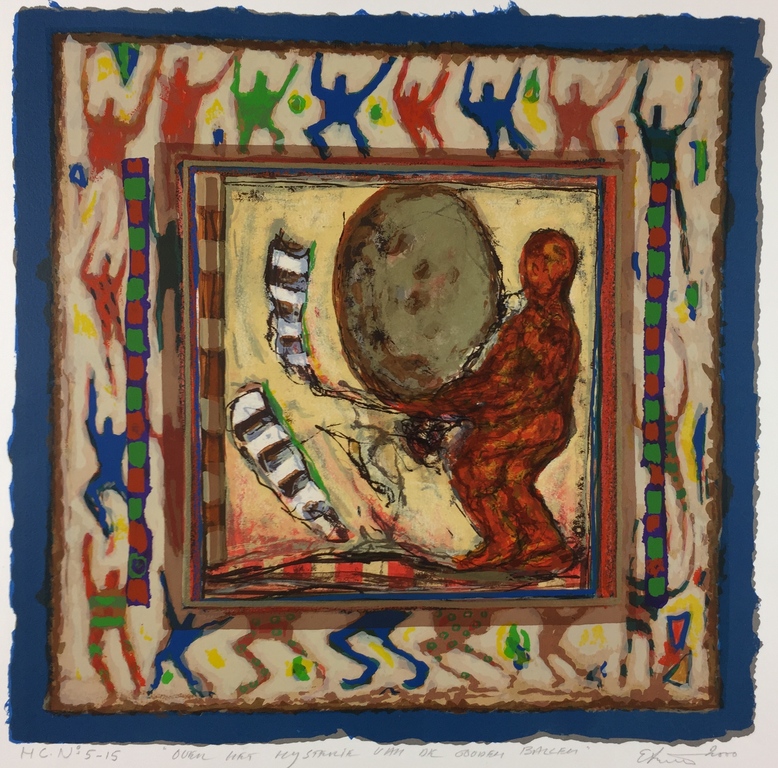 Eric Toebosch, zeefdruk, 2000, 'Over het mysterie van de gouden ballen' verkocht voor € 89!