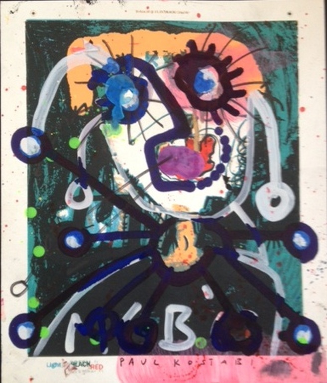 Paul Kostabi, Wonderlust- gesigneerde gemengde techniek op papier verkocht voor € 420!