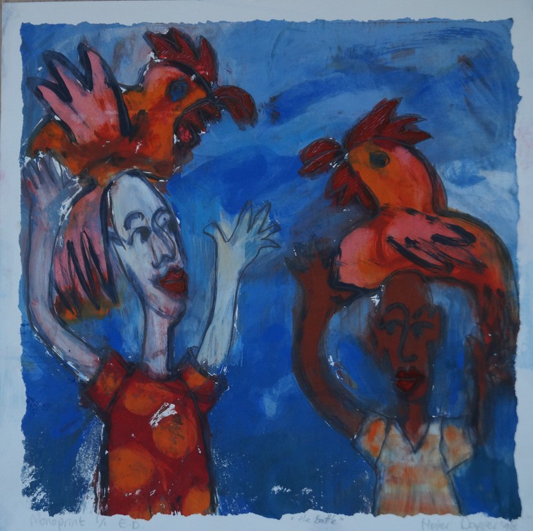 Heste van Dapperen - gesigneerde monoprint zeefdruk -  "the battle" kopen? Bied vanaf 1!