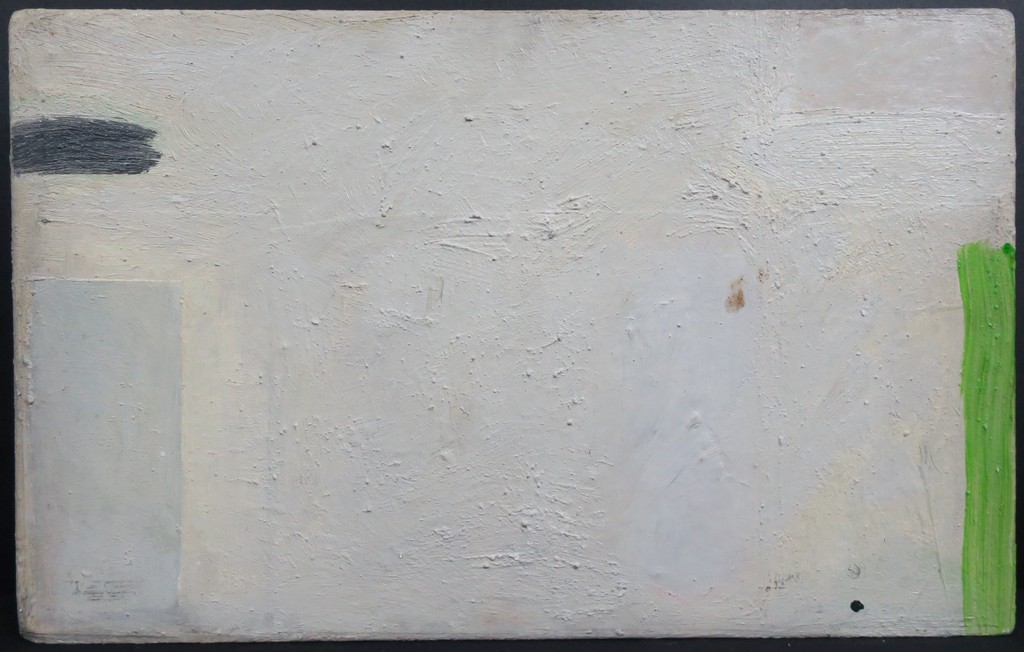 Johan Claassen: Acryl op paneel/hout, Nog zonder titel; Geometrie vuilwit/zwart- kopen? Bied vanaf 100!