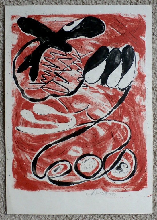 Piet van Stuivenberg - litho: abstracte compositie - 1953 kopen? Bied vanaf 40!