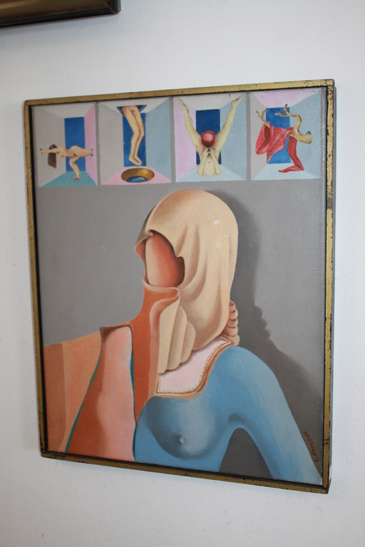 SCHILDERIJ NAAKTEN SURREALISME van C FRIMONT BELGIE verkocht voor € 120!