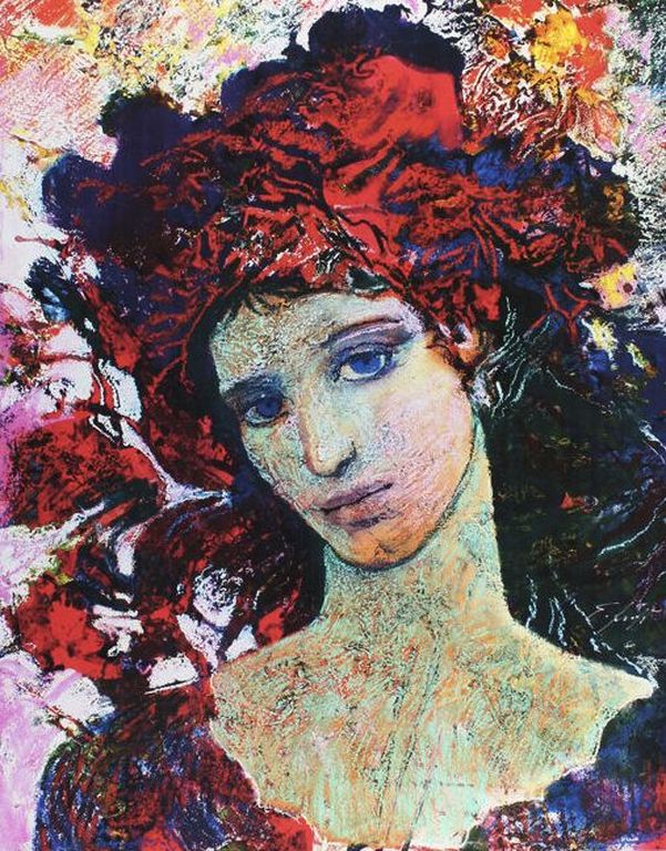 Ernst Fuchs - Mädchen mit roter Haube- glicee op canvas kopen? Bied vanaf 45!