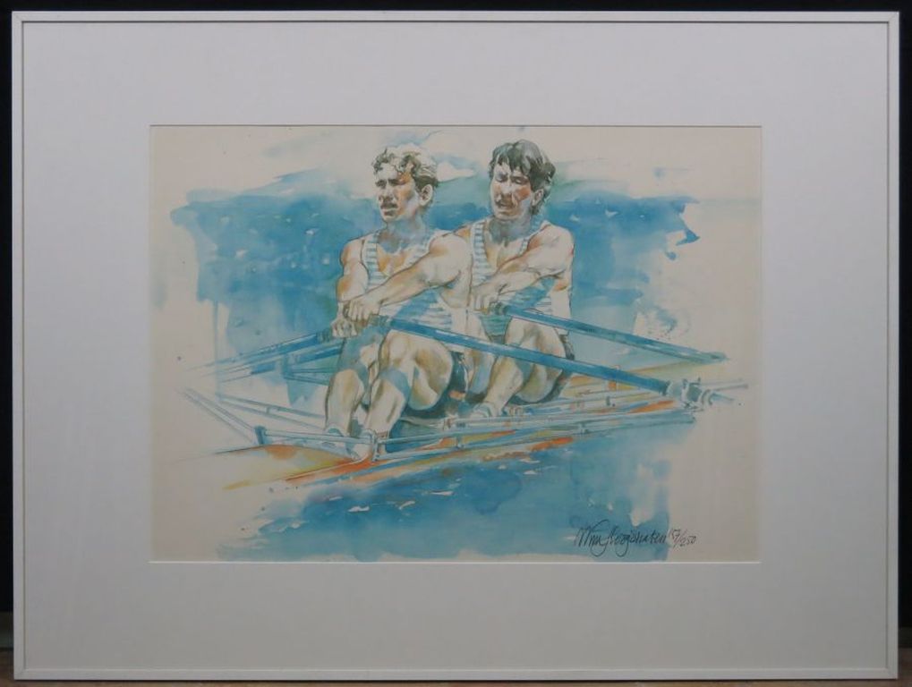 Wim Hoogstraten: Litho, Roeien - Ingelijst kopen? Bied vanaf 30!