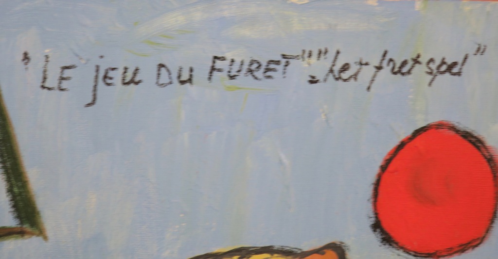 Meertje Kaal: Olieverf en collage op doek, Le jeu du furet - Ingelijst kopen? Bied vanaf 150!