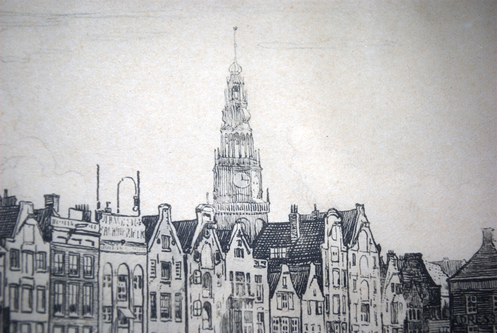 Amsterdam Damrak Beursgebouw -inkttekening -gesigneerd -ingelijst -ca.jaren20 kopen? Bied vanaf 40!