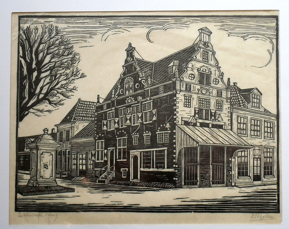 D.Scholten / Houtsnedeprint de Waag Enkhuizen ca.1920 kopen? Bied vanaf 1!