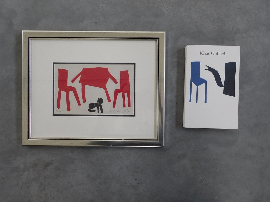 Klaas Gubbels, Houtdruk met boek, beide genummerd en gesigneerd 11/50 kopen? Bied vanaf 350!