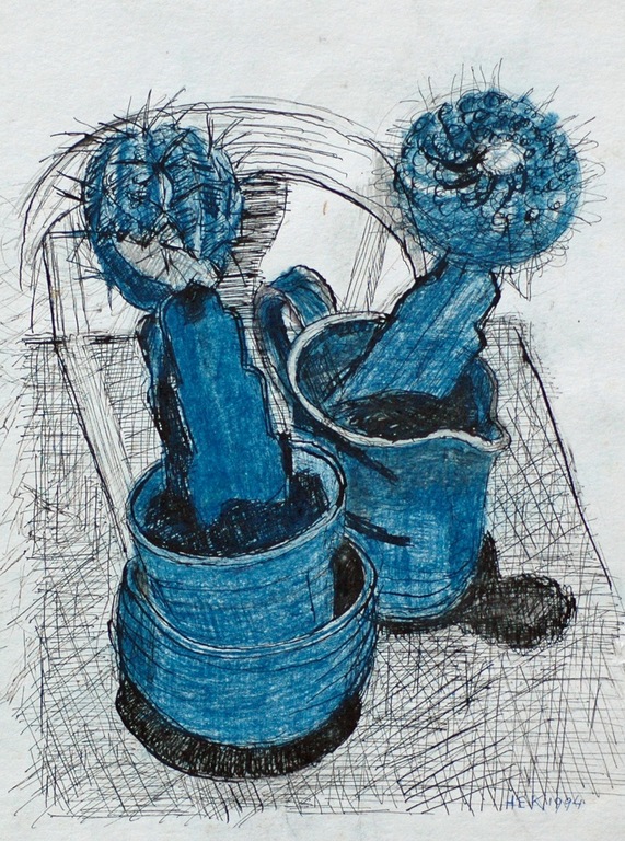 Hans Ebeling Koning, tekening, TWEE POTJES verkocht voor € 45!