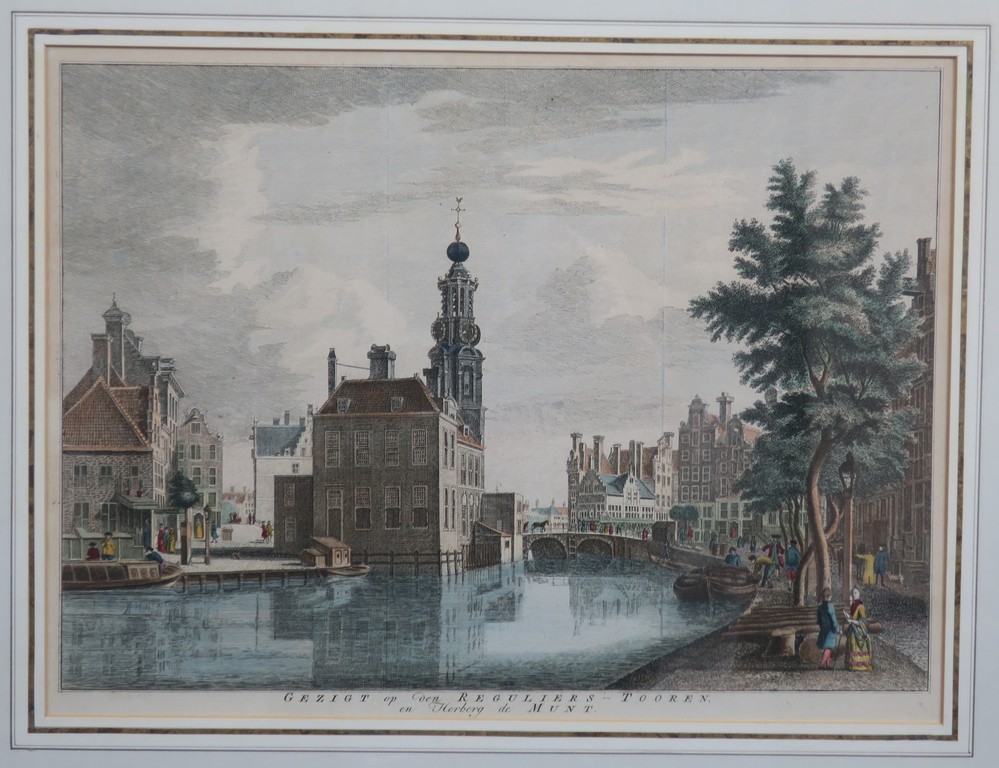 Jacob Folkema: Handgekleurde Kopergravure, Gezigt op den Reguliers-Tooren -Lijst verkocht voor € 60!