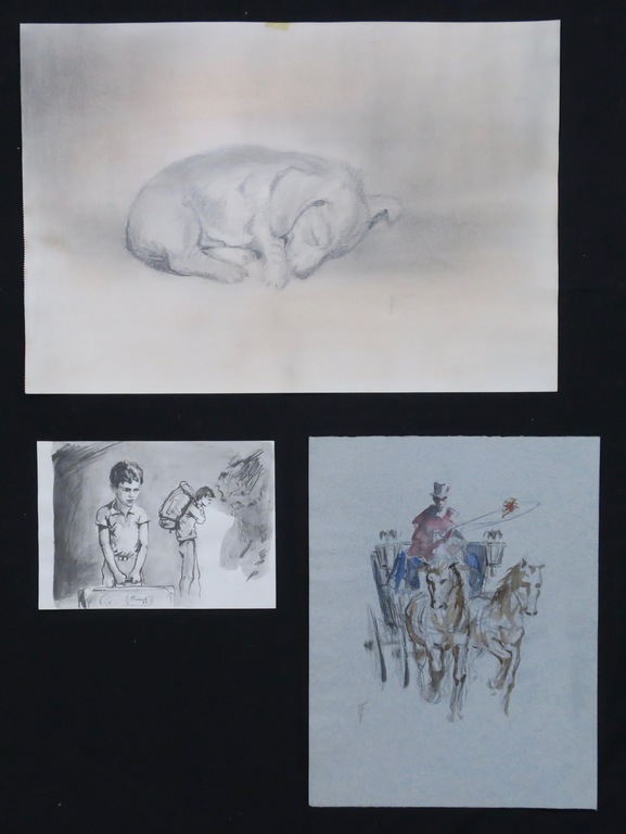 Klaas Fernhout: Lot met 3 tekeningen/aquarellen, Rijtuig kopen? Bied vanaf 1!