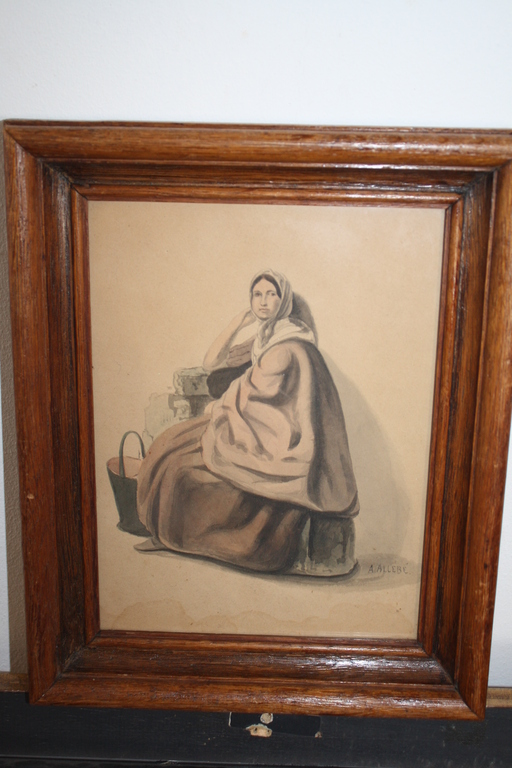 August Allebe 1838-1927 - AQUAREL DAME verkocht voor € 75!