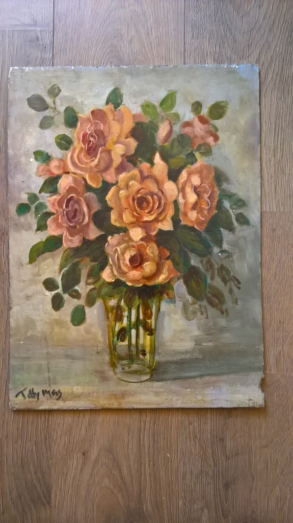 Tilly Moes, olieverf, boeket rozen kopen? Bied vanaf 65!