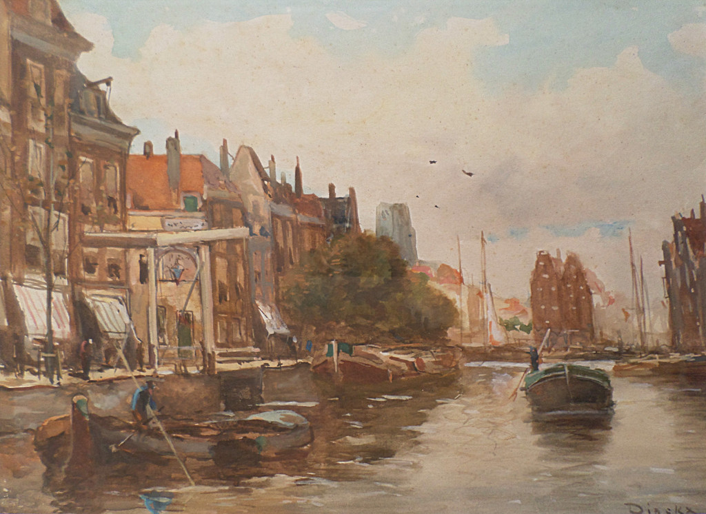 Anton Dirckx - Grachtengezicht, aquarel (mooi ingelijst) kopen? Bied vanaf 95!