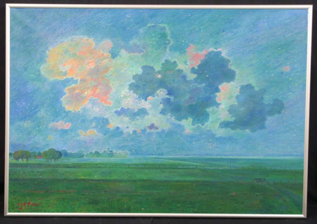 Dirk Breed: Olieverf op doek, Weiland - Ingelijst kopen? Bied vanaf 1000!