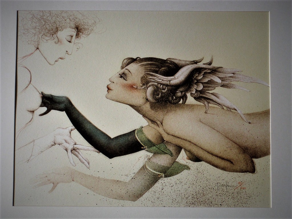 Magnifieke erotische gesigneerde  Michael Parkes (1944-) steendruk nr 85 van 200 kopen? Bied vanaf 1!