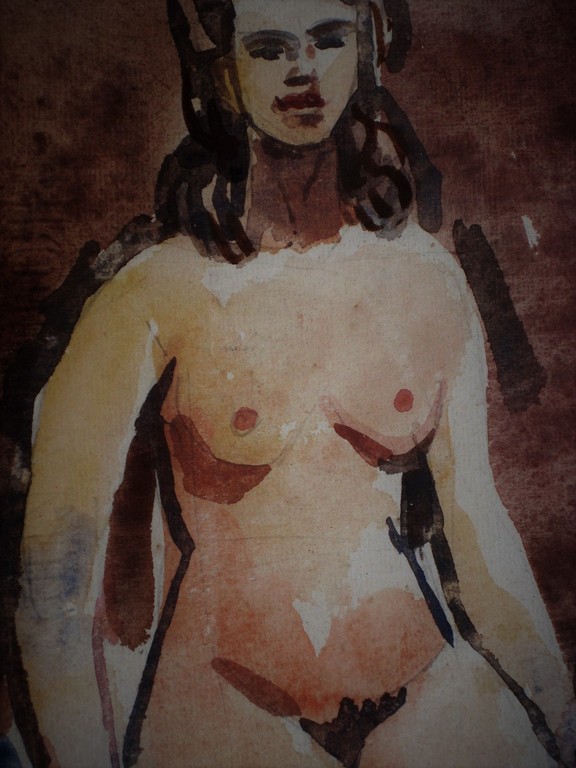 Omstr. 1920 gesigneerd Herman Bieling Rotterdam "de Branding" Aquarel "vr naakt" kopen? Bied vanaf 1!