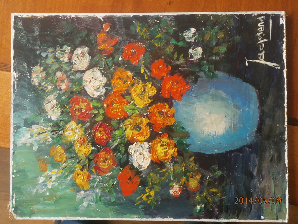 Vaas met bloemen, olieverf op board  kopen? Bied vanaf 1!