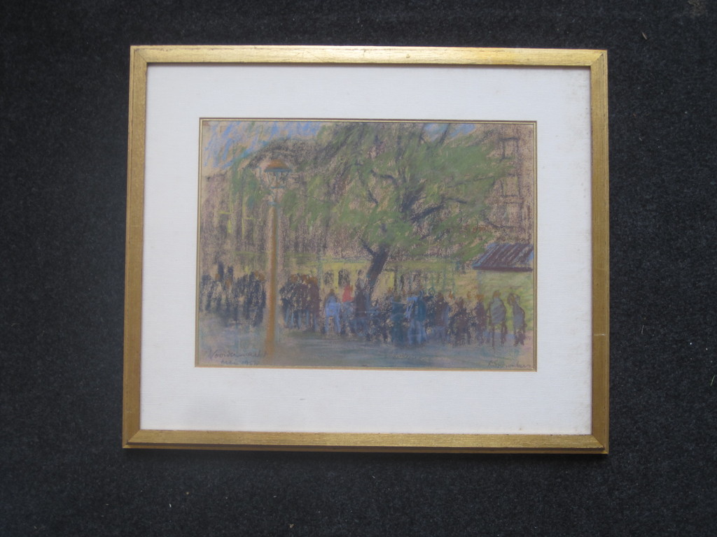 gesign. L.Spronkers  pasteltekening "Amsterdam Noordermarkt 1958" kopen? Bied vanaf 1!