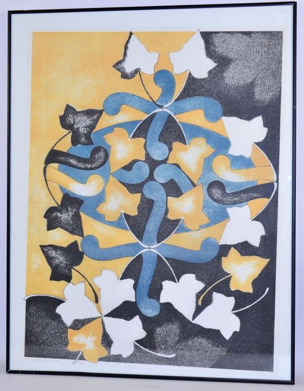 Guido Lippens: Litho, Compositie met Bladeren - Ingelijst verkocht voor € 50!