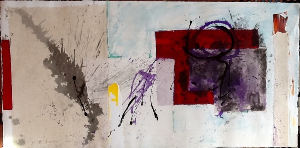 Peter Schenk, unica, verf en collage op zeefdruk, gesigneerd, 2005 verkocht voor € 85!
