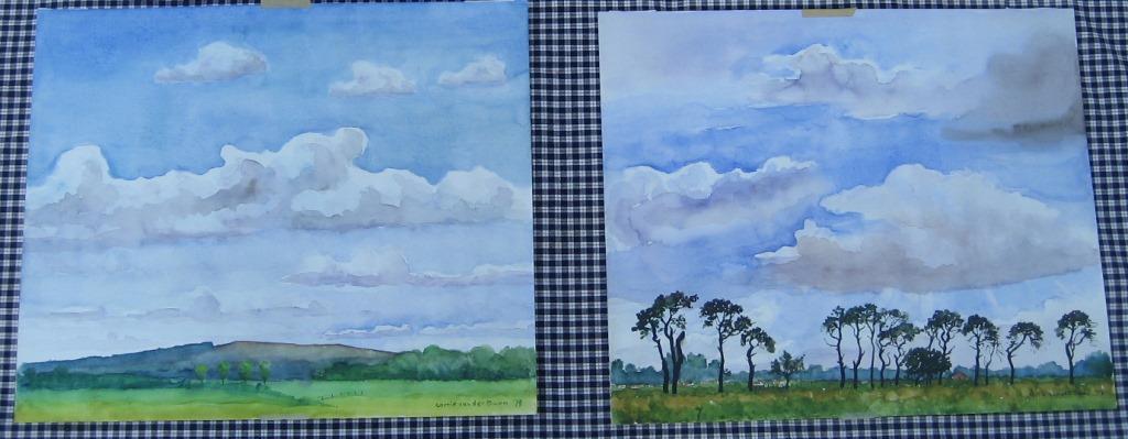 Corrie Van Der Baan Twee maal aquarel,Landschap met bomen en Heuvellandschap kopen? Bied vanaf 1!