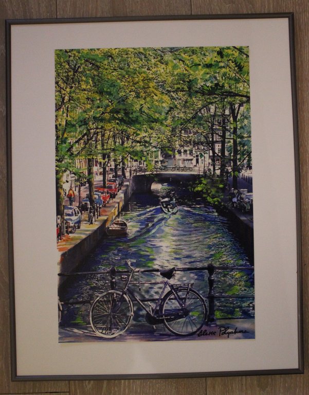 Elena Polyakova (21e eeuw)  - Amsterdamse gracht -Gemengde techniek doek kopen? Bied vanaf 75!