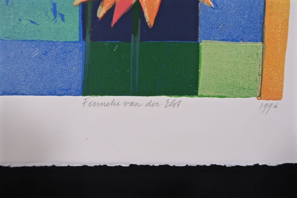 Fenneke van der Elst: Zeefdruk, Stilleven met bloemen en bladeren kopen? Bied vanaf 1!