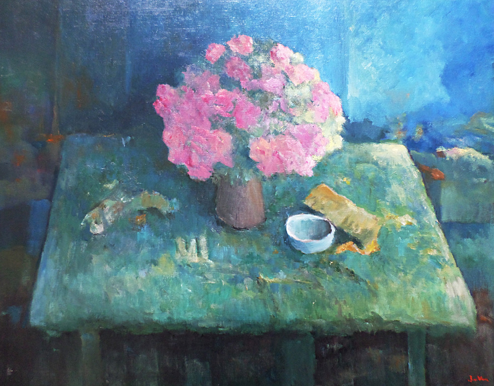 Jaap van Veen - Stilleven, olieverf op doek (ingelijst, groot) verkocht voor € 85!