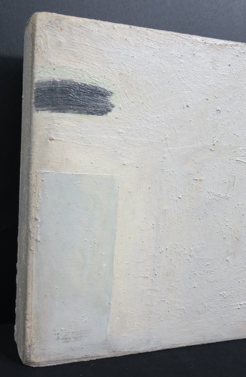 Johan Claassen: Acryl op paneel/hout, Nog zonder titel; Geometrie vuilwit/zwart- kopen? Bied vanaf 100!