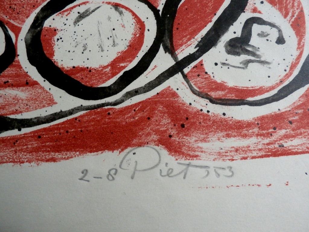 Piet van Stuivenberg - litho: abstracte compositie - 1953 kopen? Bied vanaf 40!