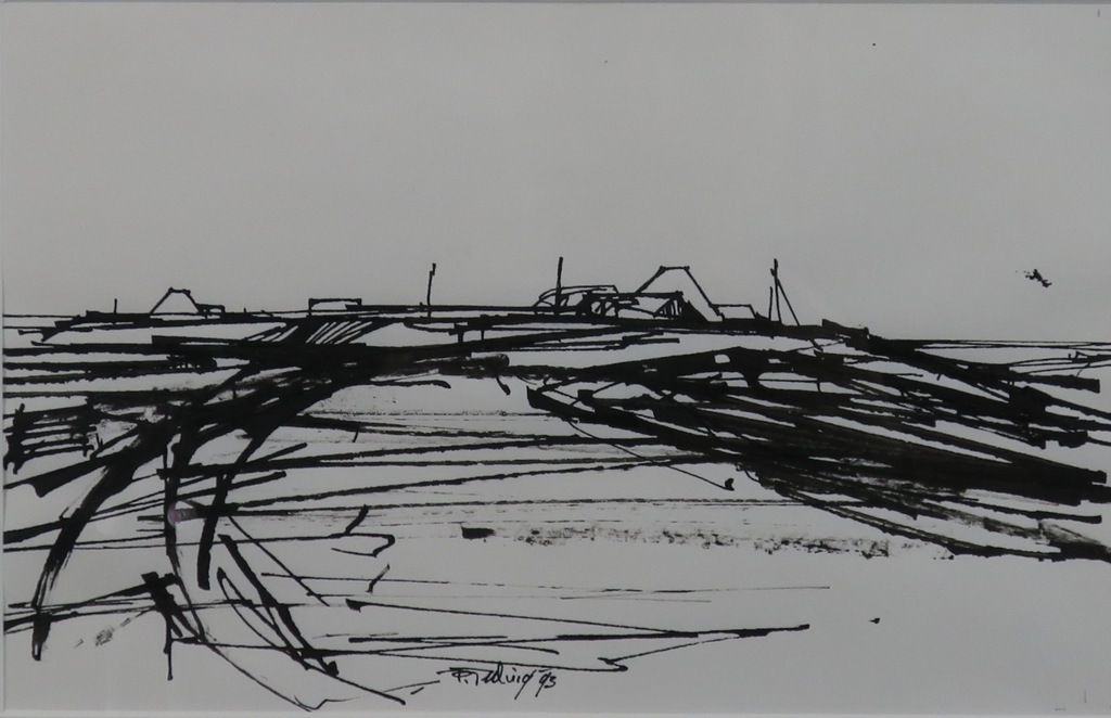 Peter Teeling: Zwart/wit pentekening, Landschap V - Ingelijst kopen? Bied vanaf 20!
