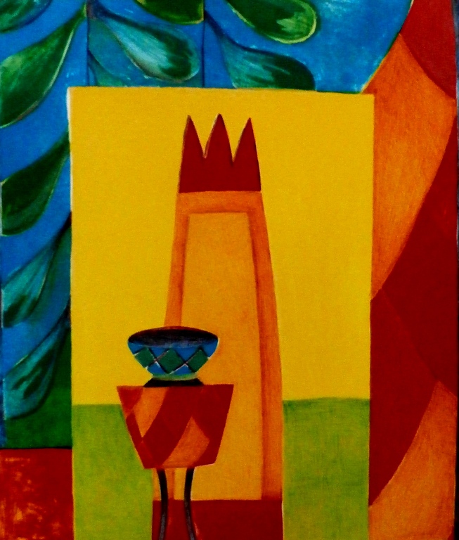 Fenneke van der Elst - zeefdruk: Rood tafeltje met schaal - 1997 verkocht voor € 39!