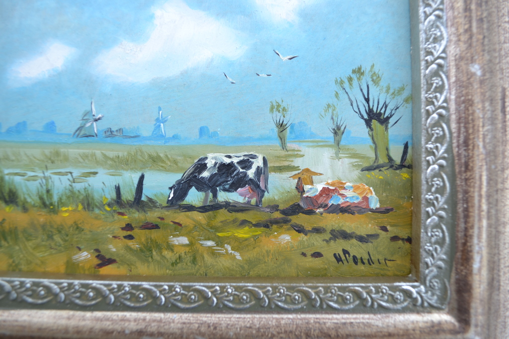 Henk Poeder (1964) - Olieverf op paneel - Hollands landschap met koeien kopen? Bied vanaf 20!