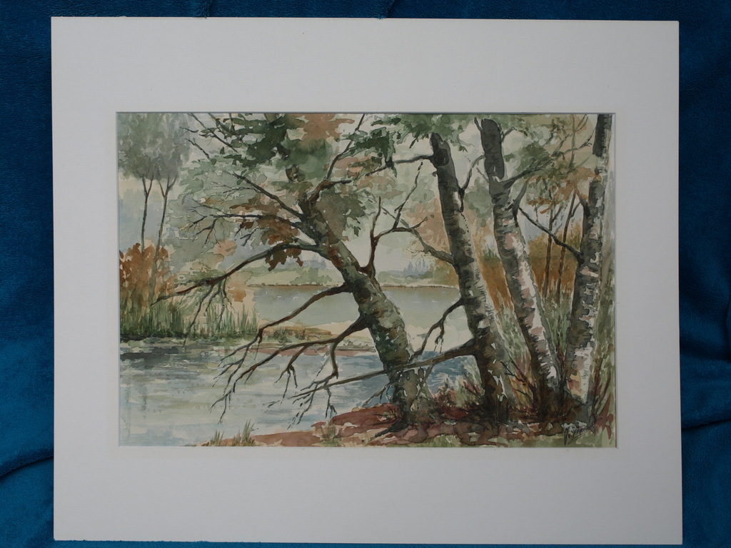 J. van Iperen - Aquarel – Bomen aan het water  - Gesigneerd – *DAKA-AANBIEDING* kopen? Bied vanaf 23!