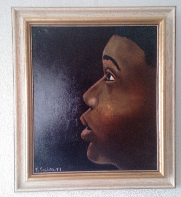 FRANK CRETON-Negro Head-olieverf op hout- gesigneerd -1979 verkocht voor € 35!