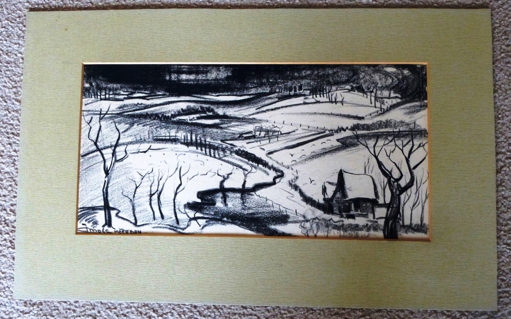 Jacques Mels, houtskooltekening: Meersen, handgesigneerd kopen? Bied vanaf 50!