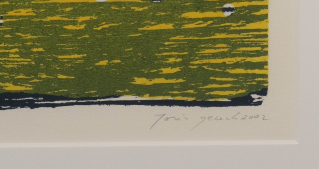 Joris Geurts: Houtsnede, Z.T. (Geel/Blauw) - Ingelijst kopen? Bied vanaf 1!