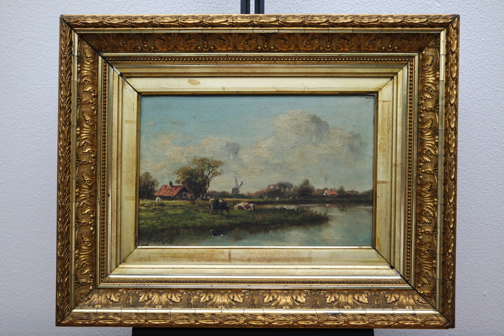 Adriaan Marinus Geijp (1855-1926) - landschap met koeien - olieverf op paneel verkocht voor € 299!
