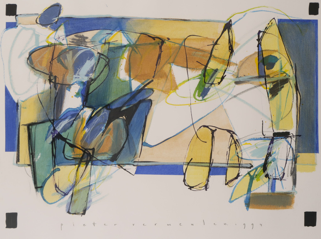 Pieter Vermeulen: Gemengde techniek op papier, Z.T. - Ingelijst verkocht voor € 35!