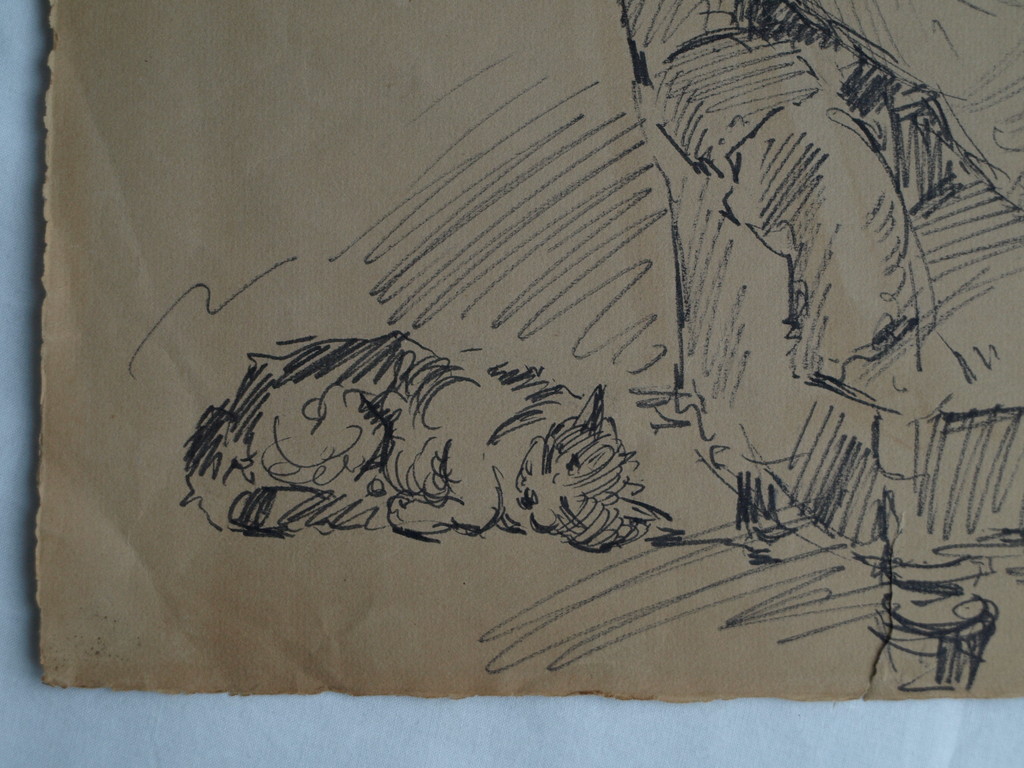 Cephas Stauthamer : Tekening , Naakt op sofa met kat – Gesigneerd – 1966 kopen? Bied vanaf 1!