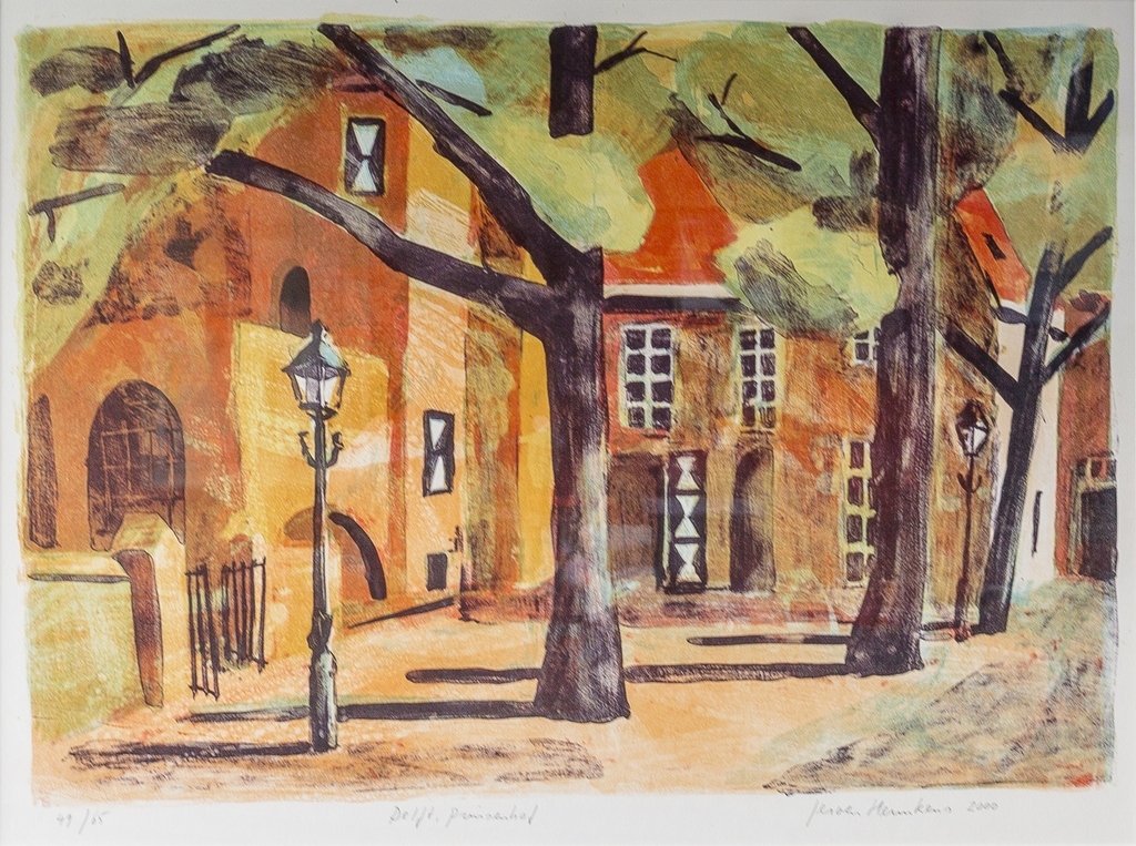 Jeroen Hermkens litho 'Delft Prinsenhof' - 2000 - ingelijst. verkocht voor € 75!