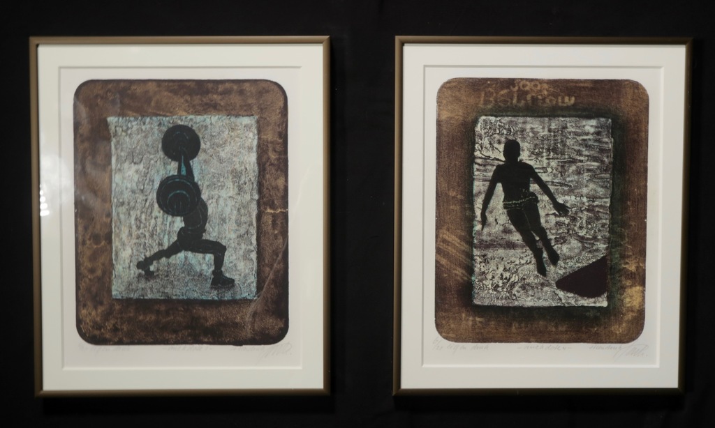 Lot met  2 werken van Wim Jonkman: Litho, Anekdote - kleine lijstjes verkocht voor € 40!