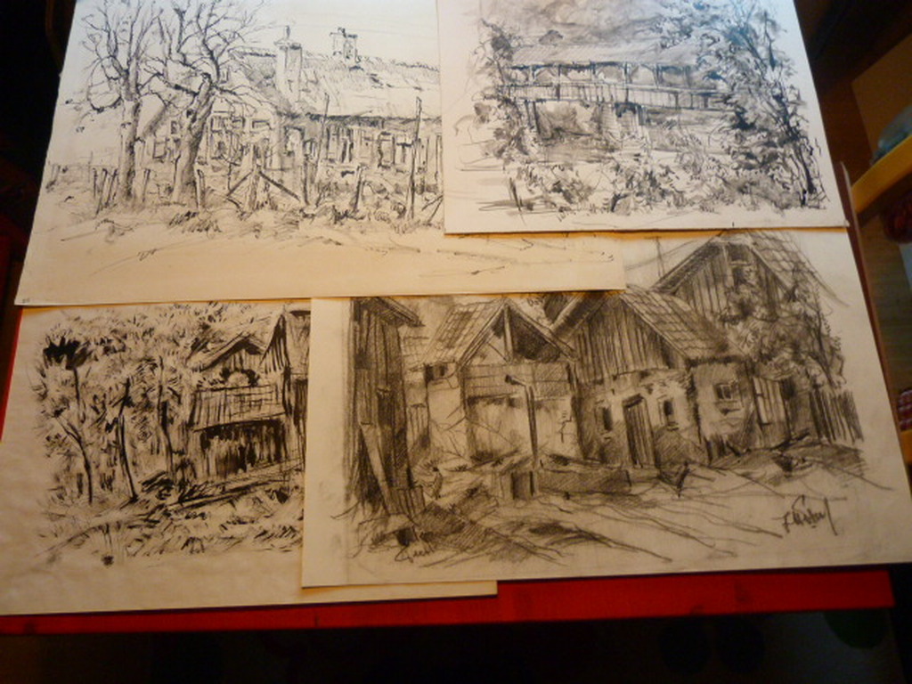 Jobst Heinrich Frese ( 1914 - 1986 ) - 4 x  tekening/aquarel kopen? Bied vanaf 1!
