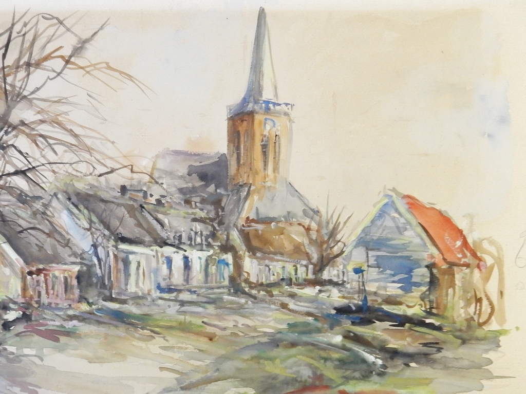 Job Frese (1914-1986) - aquarel Dorpsgezicht kopen? Bied vanaf 1!
