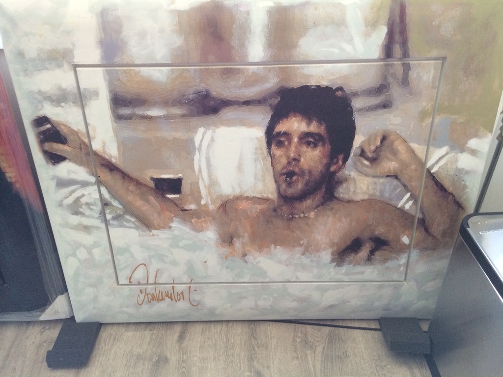 Uniek schilderij; Peter Donkersloot; Tony in bad kopen? Bied vanaf 1250!